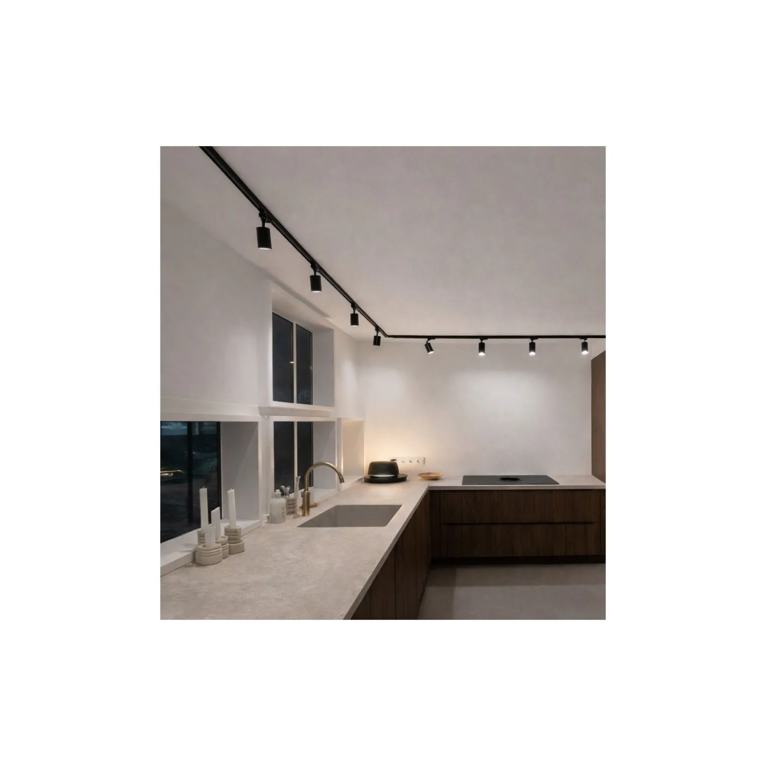Bright Choice Komplett set 1-Fas Rail L 1,5 x 1,5 Meter Svart | incl. 6x Spot + GU10 2700K 3W Dimbar + Ändkåpa, Strömkontakt och L -Anslutningsstycke