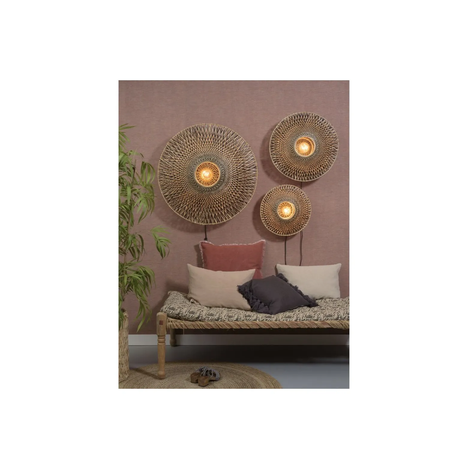 Good&Mojo Vägglampa Bali Bambu Svart L | Passande för 1x E27