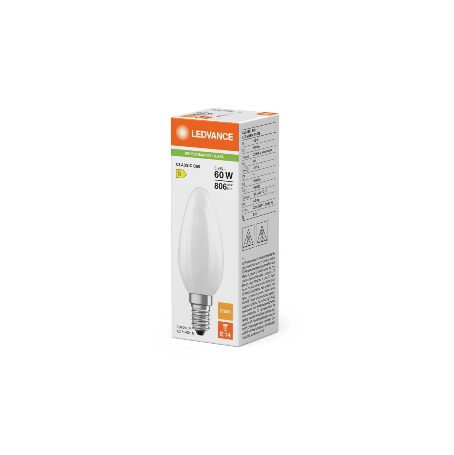 Ledvance Classic LED E14 Kronljus Matt 5.9W 806lm - 827 Extra Varm Vit | Ersättare 60W
