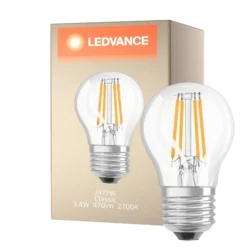 Ledvance Classic LED E27 Päron Filament Klar 3.4W 470lm - 927 Extra Varm Vit | Bästa färgåtergivning - Dimbar - Ersättare 40W