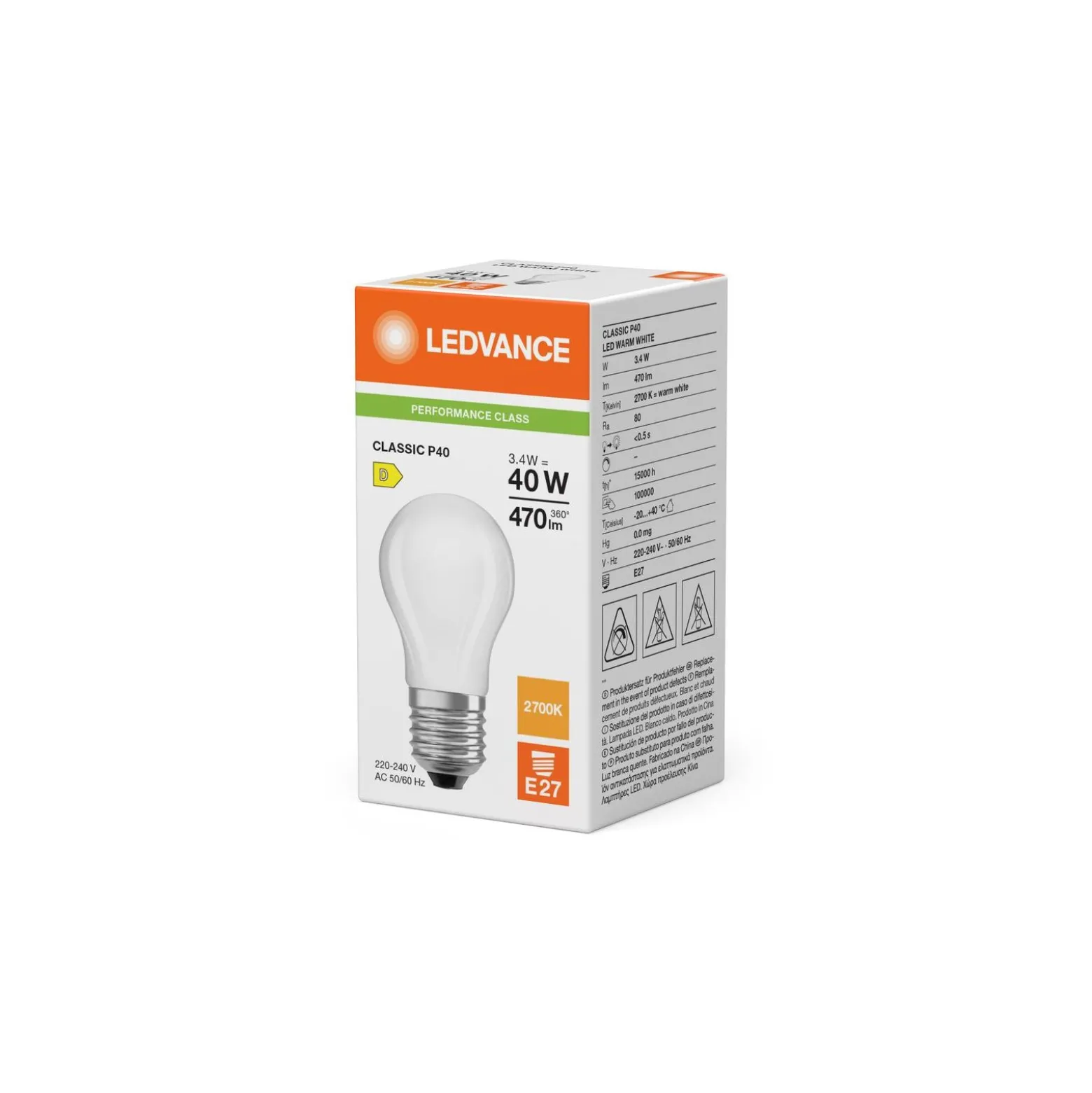 Ledvance Classic LED E27 Päron Matt 3.4W 470lm - 827 Extra Varm Vit | Ersättare 40W