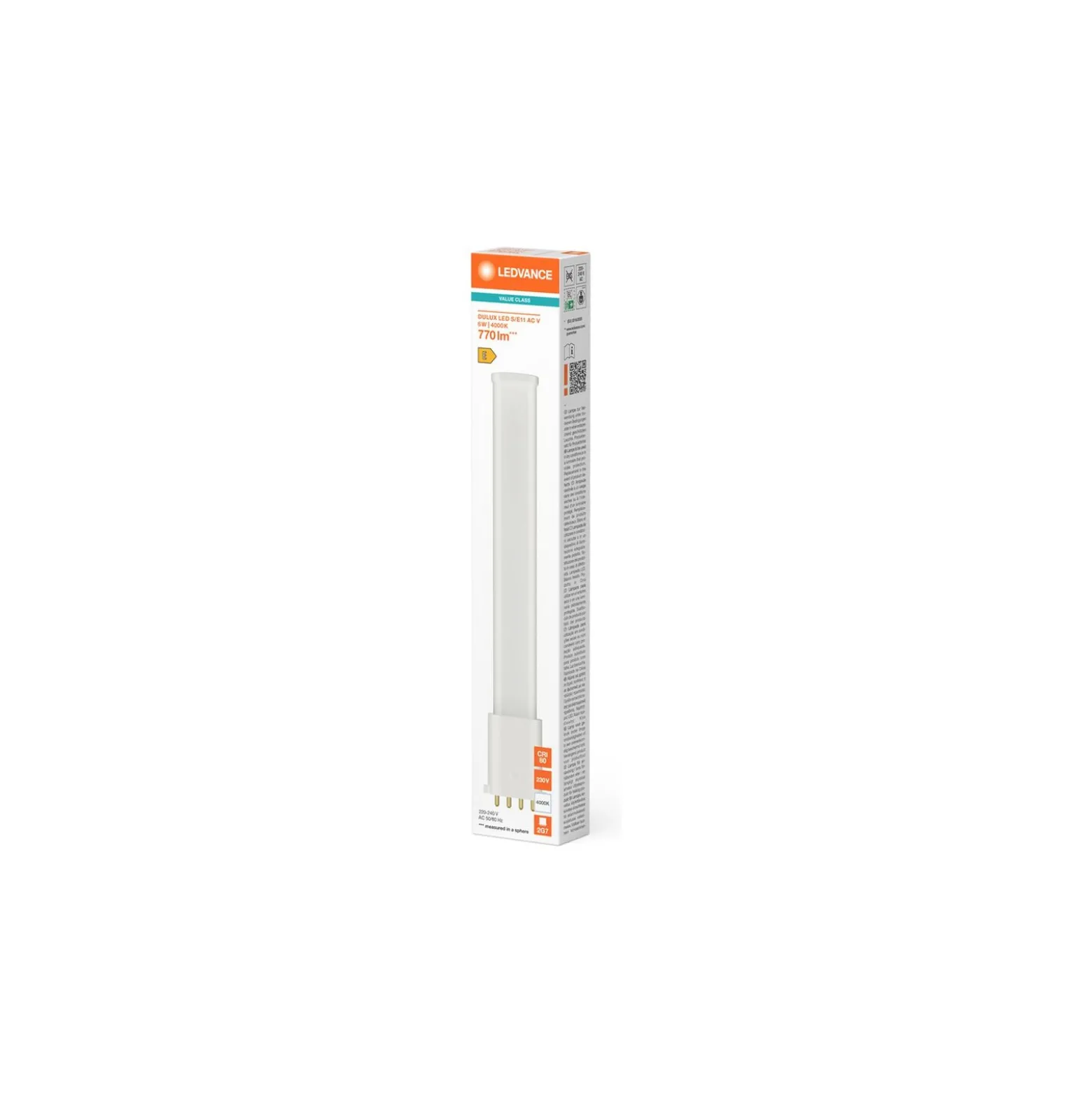 Ledvance Dulux-S/E LED Mains Value 6W 770lm - 840 Kallvit | Ersättare 11W