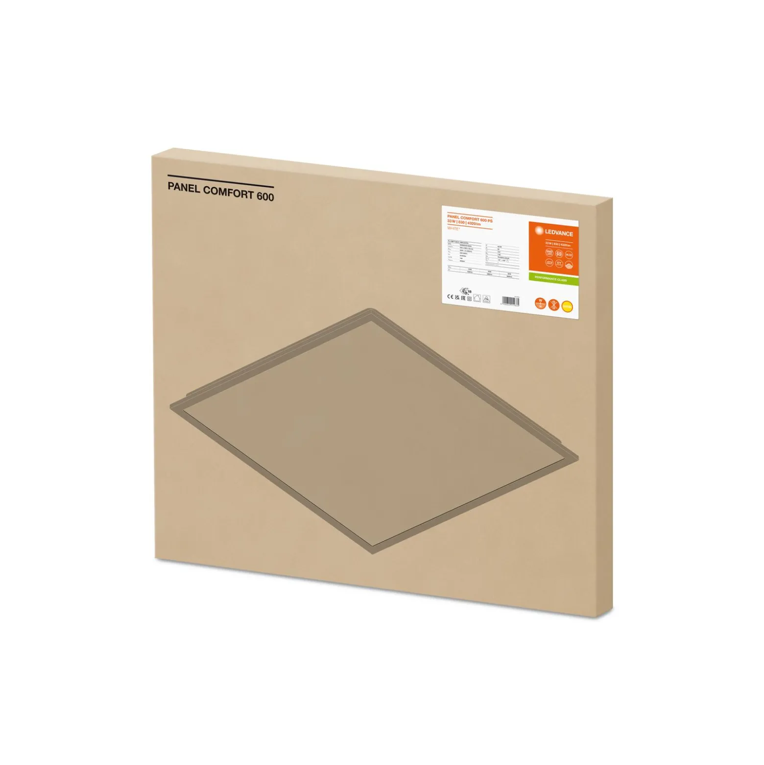 Ledvance LED Panel Comfort Aluminium Vit 33W 4320lm - 830 Varm Vit | 60x60cm
