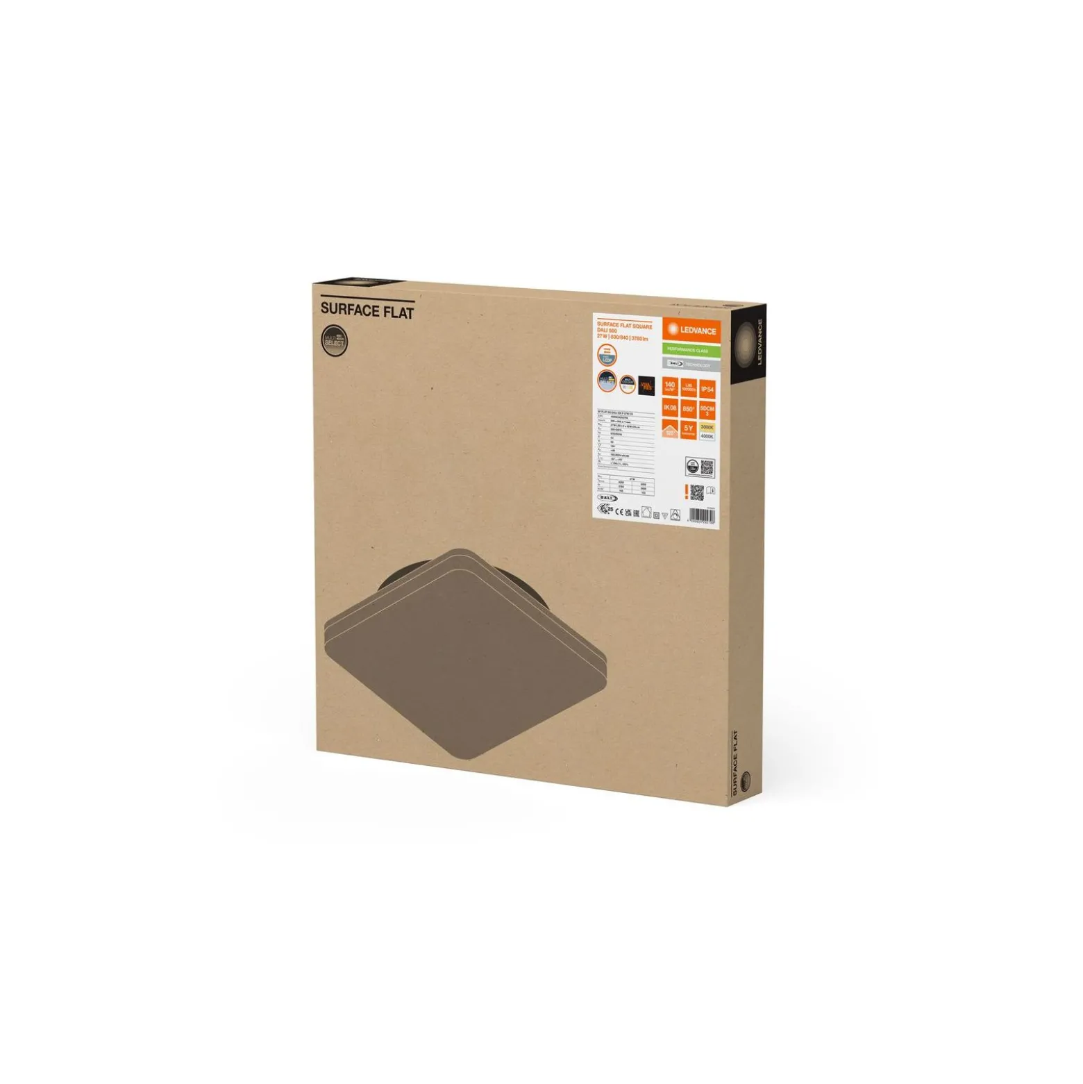 Ledvance LED Plafond Fyrkant Vit 27W 3780lm - 830-840 CCT | 500mm - IP54 - Dali Dimbar