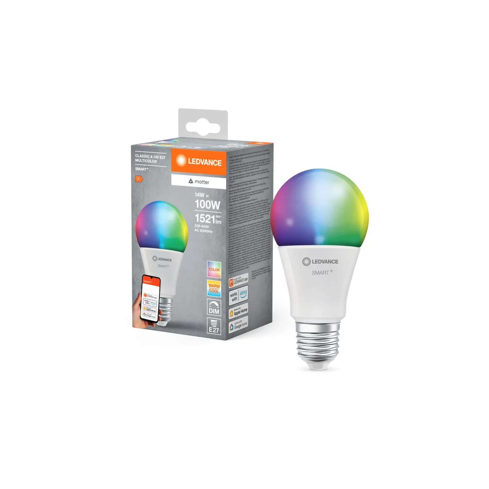 Ledvance Smart+ Matter E27 A70 14W 1521lm - 827-865 Justerbar Vit | RGBW - Dimbar - Ersättare 100W