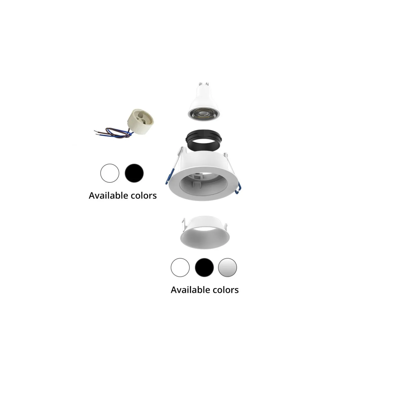 Noxion LED Spot Ares Djup ring Svart - med Inre Ring Vit | Utskärning 68mm - incl. GU10 Fitting