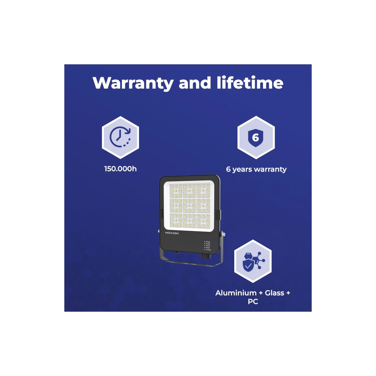 Noxion LED Strålkastare Beam V2.0 80W 11200lm 90D - 830-840-865 CCT | IP66 – Symmetrisk