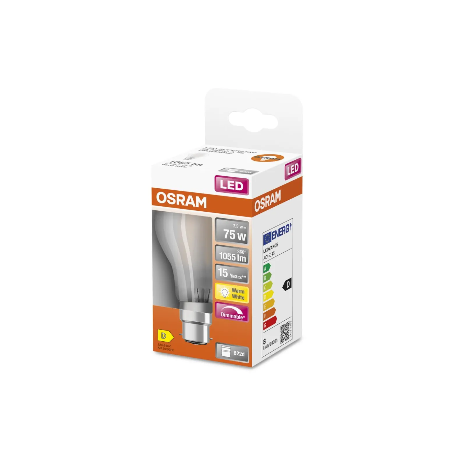 Osram Retrofit Classic LED B22d Päron Matt 8.5W 806lm - 827 Extra Varm Vit | Dimbar - Ersättare 60W