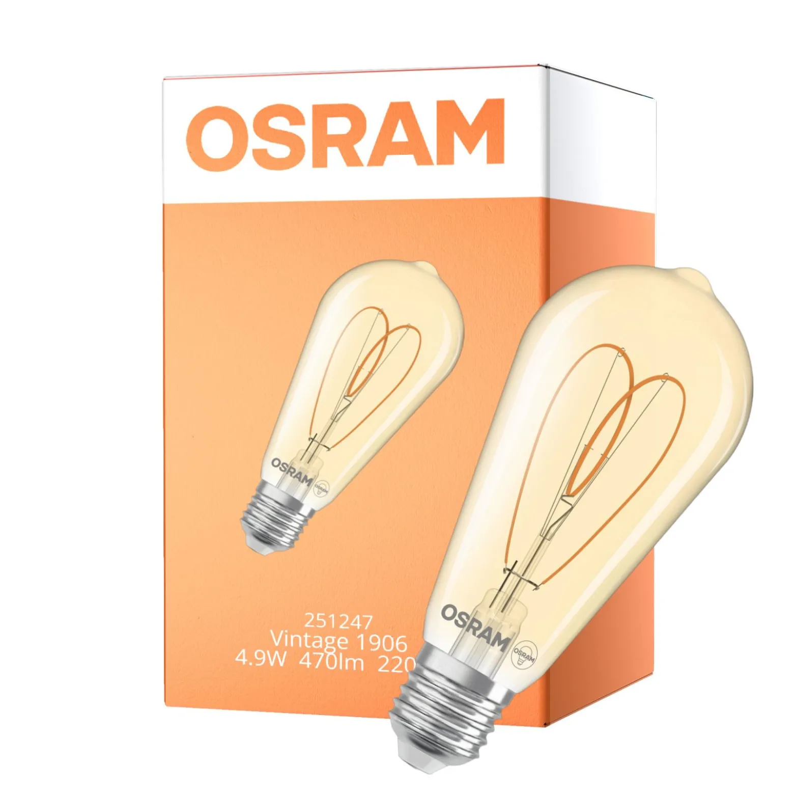Osram Vintage 1906 LED E27 Edison Filament Guld 4.9W 470lm - 922 Extra Varm Vit | Bästa Färgåtergivning - Dimbar - Ersättare 40W